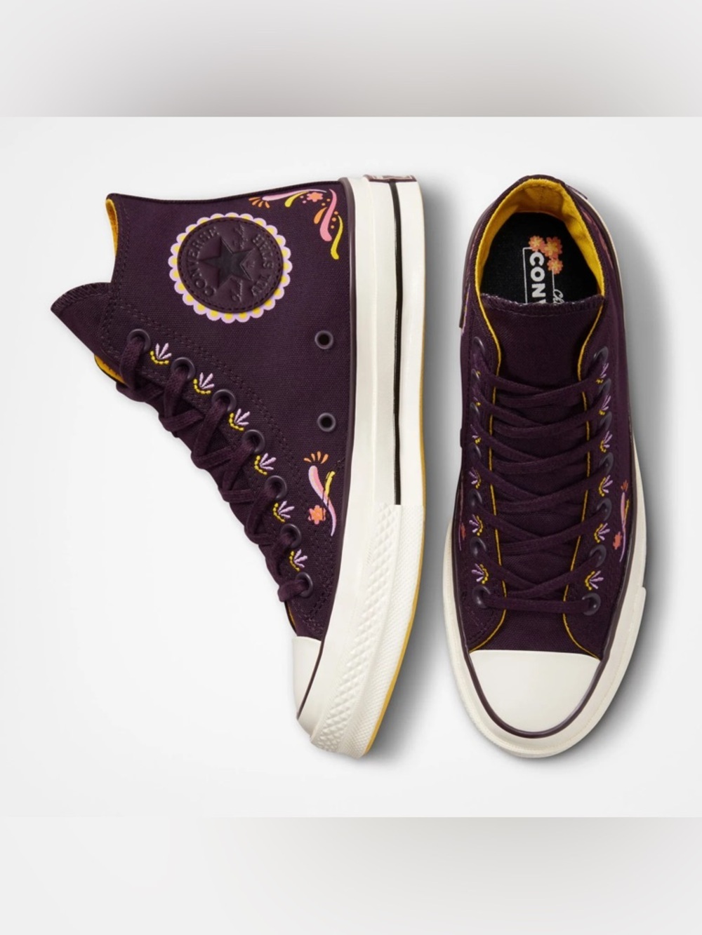 Converse Chuck 70 Platform Day of the Dead Black Cherry/Amarillo Sneakers 8.5 - Picture 4 of 16